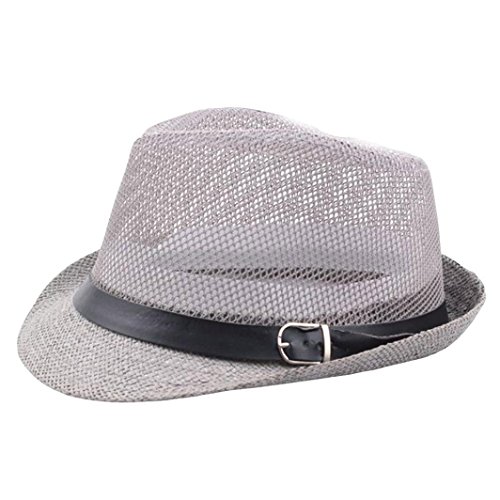 Classic Natural Fedora Straw Hat - Different Color Band Available (Gray)