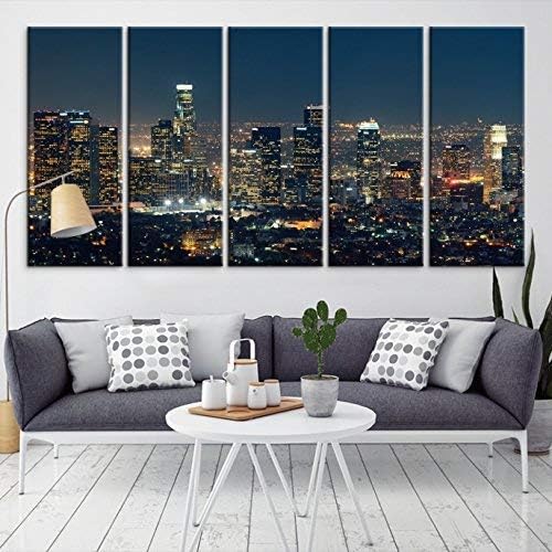 Los Angeles Skyline Wall Art by Sami Eymur | X-Large 5 Piece Framed Multi Panel Print | High Resolution Colorful Photo of City for Home Décor | Ready to Hang, 3 Extra Large Sizes