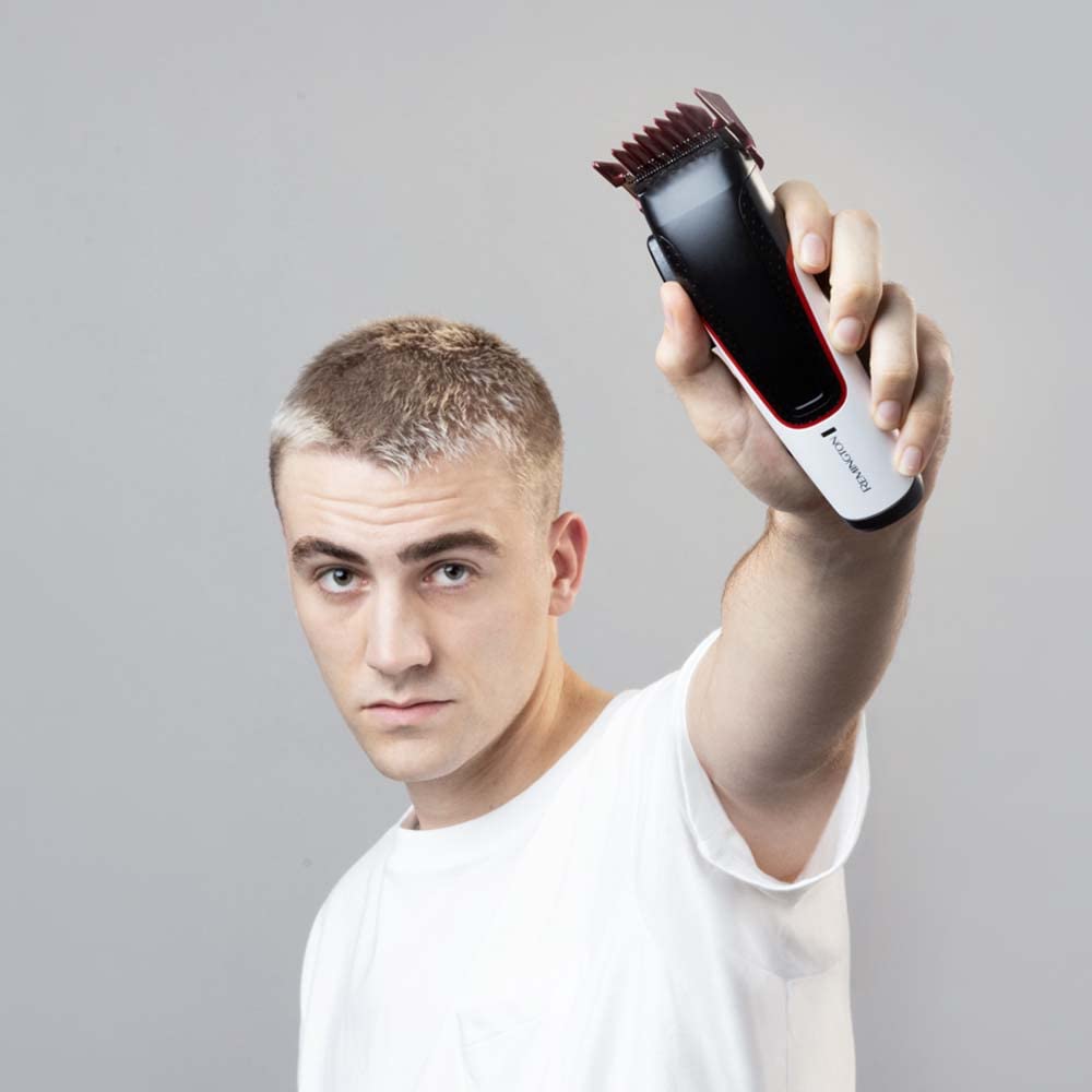 Remington Haarschneidemaschine [selbstschärf. Edelstahl Klingen/10 angeschrägte Fade-Kämme/0,8-25mm] Haarschneider Set (inkl. 9 normale Aufsteckkämme, Netz-/Akkubetrieb, Tasche) HC500 8