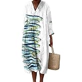 Epanus Women Spring Boho Floral Print Maxi Dress Casual Long Sleeve V Neck Loose A Line Beach Vacation Dress with Pocket