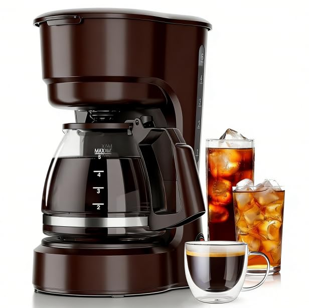 Kismile 5 Cup Drip Coffee Maker, Compact Coffee Machine with Anti-Drip System, 12H Timer System, Removable Funnel, Auto Shut-Off, Anti-Dry Protection, 700W Small Coffee Brewer for Home & Office(Black)