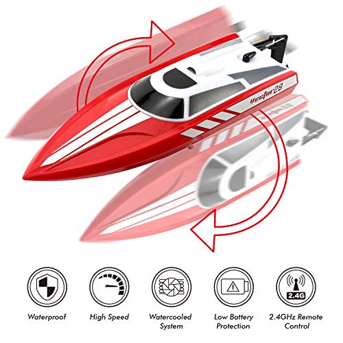 FUNTECH Remote Control Boats 2.4GHz Radio Control Boat - High Speed 18 MPH (30 KM/H) Electric RC Boats for Pools&Lakes&Rivers - Best Gifts for Kids&Adults, Boys& Girls - Red