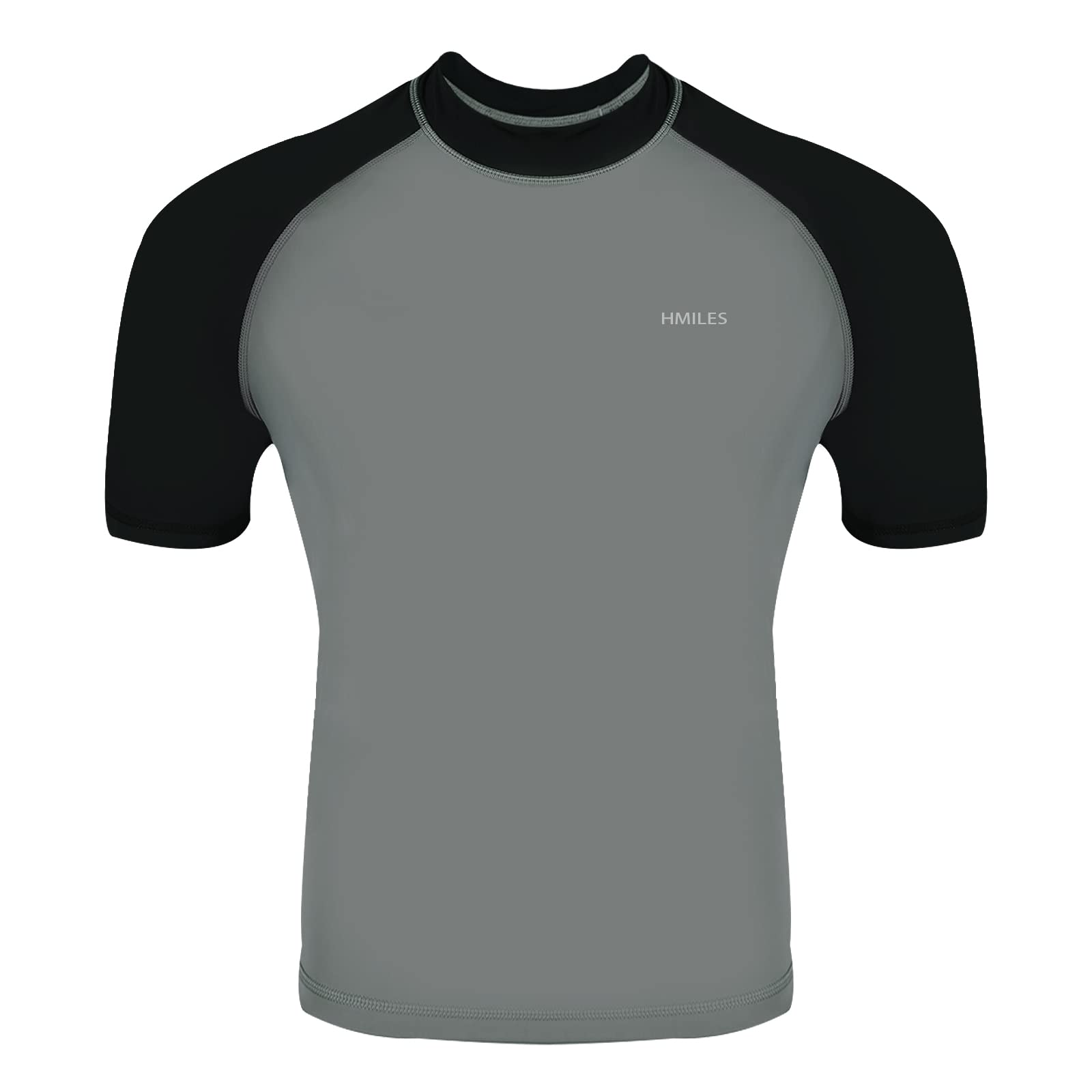 H.MILES Men's Rash Vest Short Sleeve Male Adults Rashguard Swim Base Layer Snorkeling Swimming Surfing Tops Diving Beach T-Shirt (Grey/Black, S)