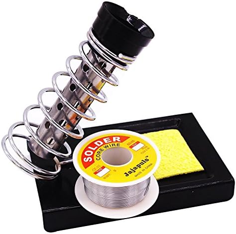 Jajaplus Solder wire 50g 1.0 60/40 flux 2% Rosin Flux Core Solder Wire, soldering iron stand For Home soldering iron with soldering iron holder ,tips clean sponge (50g solder w big stand)