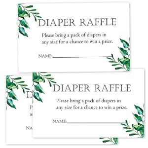 50 Pack Greenery Diaper Raffle Tickets for Baby Shower, Baby Shower Invitations Insert Cards, Bring a Pack of Diapers to…