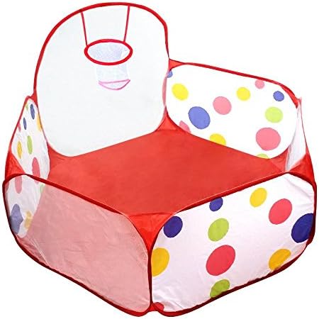 My Ball Pit | 2 Pcs Premium Portable 47 Inch Red Hexagonal Basketball Hoop Pool Tent with Collapsible Pop Up Installation | Fun Healthy Toddlers Kids Play Time with Indoor Playhouse | 1242.02