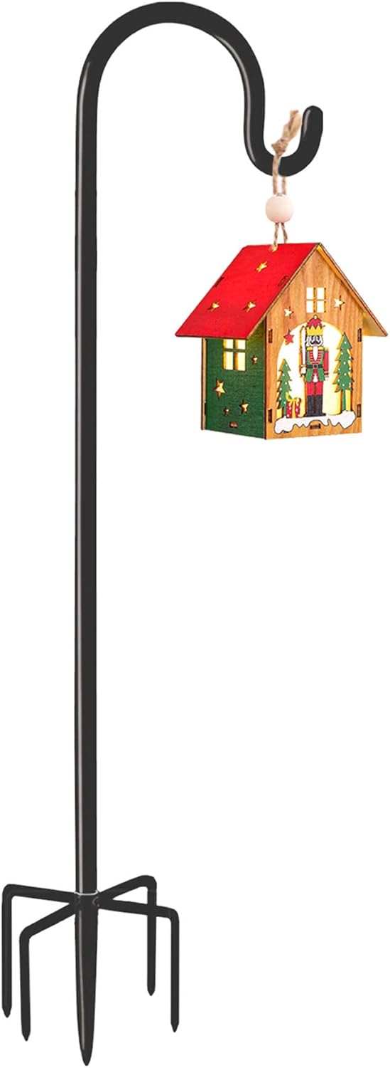 Outdoor Shepherd's Hooks - Derkniel Shepherd Hook 92 Inch Tall Heavy-Duty Metal Garden Hanging Pole Stake for Bird Feeder Pole Plant Baskets, Black (1 Pack)