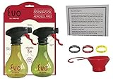 Oil Sprayer Bottle for Cooking, Evo Set Of 2, 8 Ounce Reusable Refillable Spritzer for the Kitchen, BBQ with Funnel, Identification Bands and Informational Card