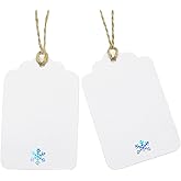 ASYEHJNR 100Pcs Blank Gift Tags with String Iridescent Foil Snowflake Large Gift Tags White Paper with 65 Ft Jute Twine Cute Tags for Christmas Xmas Holiday Winter Wonderland Gift Wrap Tags