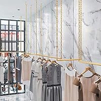 FURVOKIA 2 Pcs Adjustable Height Creative Iron Chain Clothing Hanging Racks,Clothes Storage Shelves, Heavy Duty Metal Garment Rack,Retail Display Ceiling Hanger (Gold Round Tube, 47.2 L)