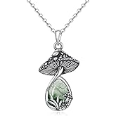 Jewlikee Moss Agate Mushroom Necklace for Women Sterling Silver Mushroom Necklace Gifts Moss Agate Jewelry Lovers Themed Pendant Charms