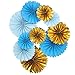 Mybbshower Blue Ivory Gold Paper Pinwheel Living Room Wall Decor for Boy Birthday Party Baby Bridal Shower Backdrops Pack of 10