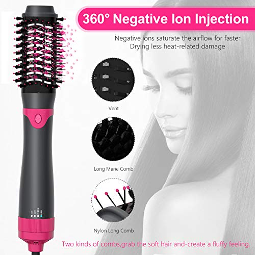 Hot Hair Dryer Brush Upgraded Detachable 3 IN 1 Interchargeable Negative Ions One-Step Hair Dryer and Volumizer for Straightening, Curling Dryer Style Reducing Frizz and Static Best gift