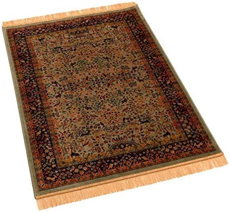Barefoot Persian Tree of Life Artificial Faux Silk Effect Viscose Rugs, 100 x 140 cm, Green, 100_x_140_cm
