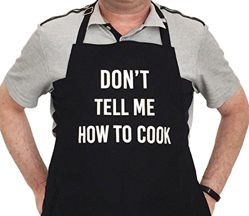 BBQ Grill Apron with 3 Pockets Adjustable Funny Apron For Men or Women One Size Fits All Chef Apron – 100% Cotton, Adjustable Neck Strap and Extra Long Waist Ties (Black – E)