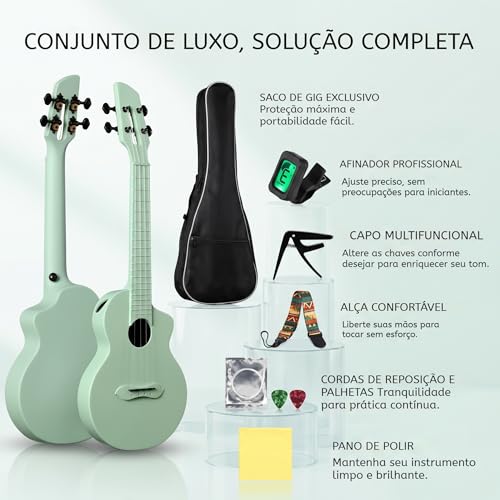 VEDO Ukulele de Concerto 23 Polegadas em Fibra de Carbono | Conjunto Completo para Viagem, Inclui Mochila, Inclui Correia, Capo e Afinador, Inclui Palhetas e Cordas