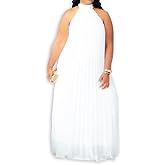 Choichic Plus Size Maxi Dresses for Women Sleeveless Halter Neck Chiffon Pleated Loose Flowy Long Summer Beach Dresses
