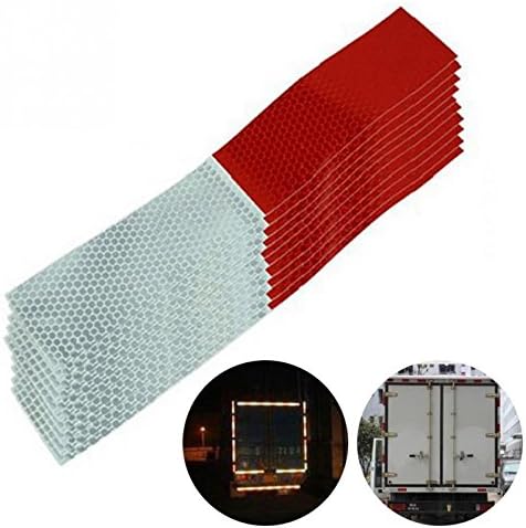 10Pcs DOT-C2 2" X 12' Red/White Reflective Tape Conspicuity Safety Caution Warning Sticker for Car Truck Trailer Mailbox (Red/White)