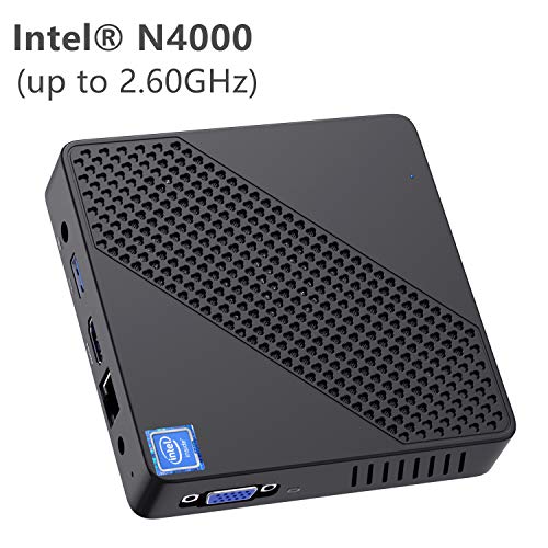 Mini PC Fanless Intel Celeron N4000 (up to 2.6GHz) 4GB DDR/64GB eMMC Mini Desktop Computer Windows 10 Pro HDMI 2.0and VGA Port 2.4/5.8G WiFi BT4.2 3xUSB3.0 Support Linux,NGFF 2242 SSD