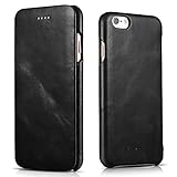 iPhone 6 leather case, Icarercase Premium iPhone 6s Genuine Leather Wallet Case Curve Edge Flip Style, Vintage Folio Cover for Apple iPhone 6 4.7 Inch in Leather (Black)