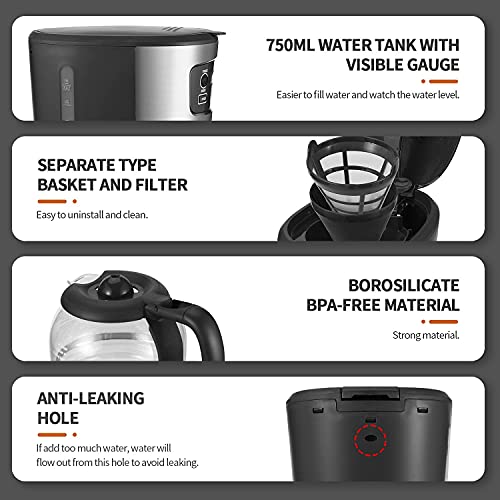 Gevi Coffee Maker, 5 Cups Small Programmable Coffee Machine with