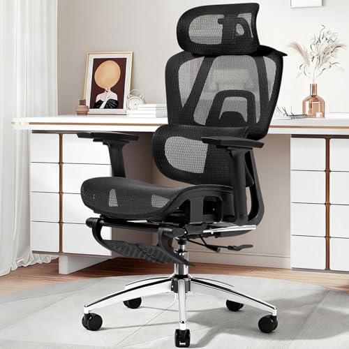 Cadeira Ergonomica,Cadeira Escritorio FivDaily L780, Giratória Reclinável 145°, Encosto Elevável Ajustável, Lombar Flutuante, Cabeça 8D, Braços 5D, Base Aço, Apoio para Pés para Home Office (Preto)