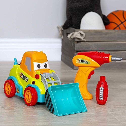 Construction Bulldozer Toy, Bulldozer Vehicles Toy Take Apart STEM Car Kits (Light & Music ) Truck Engineering Vehicle with Drill Tool, Education Building Play Set for Boys Girls (Age 3+) Toddlers