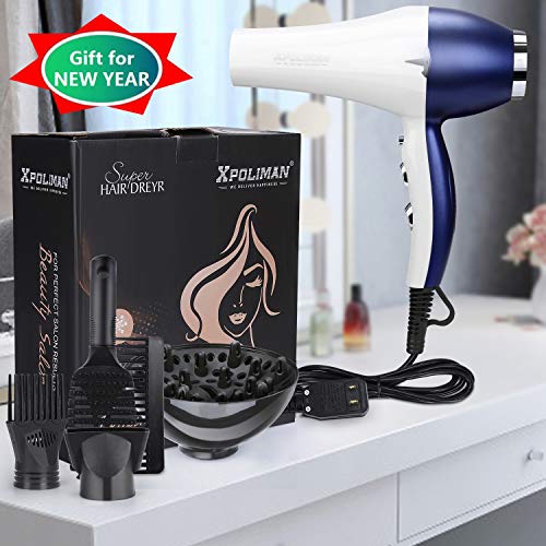 Light Weight Salon Hair Blow Dryer 2000W Low Noise with Powerful Professional Hair Dryer Negative Ionic Ceramic Technology, Quick Drying with AC Motor,2 Speed 3 Heat Settings and Cool Button-WhiteBlue