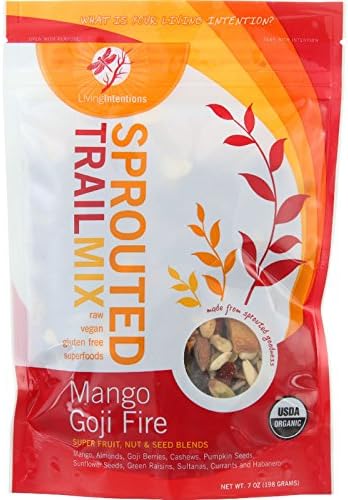 Living Intentions Trail Mix - Organic - Sprouted - Mango Goji Fire - 7 oz - case of 6 - 95%+ Organic - Gluten Free - Vegan