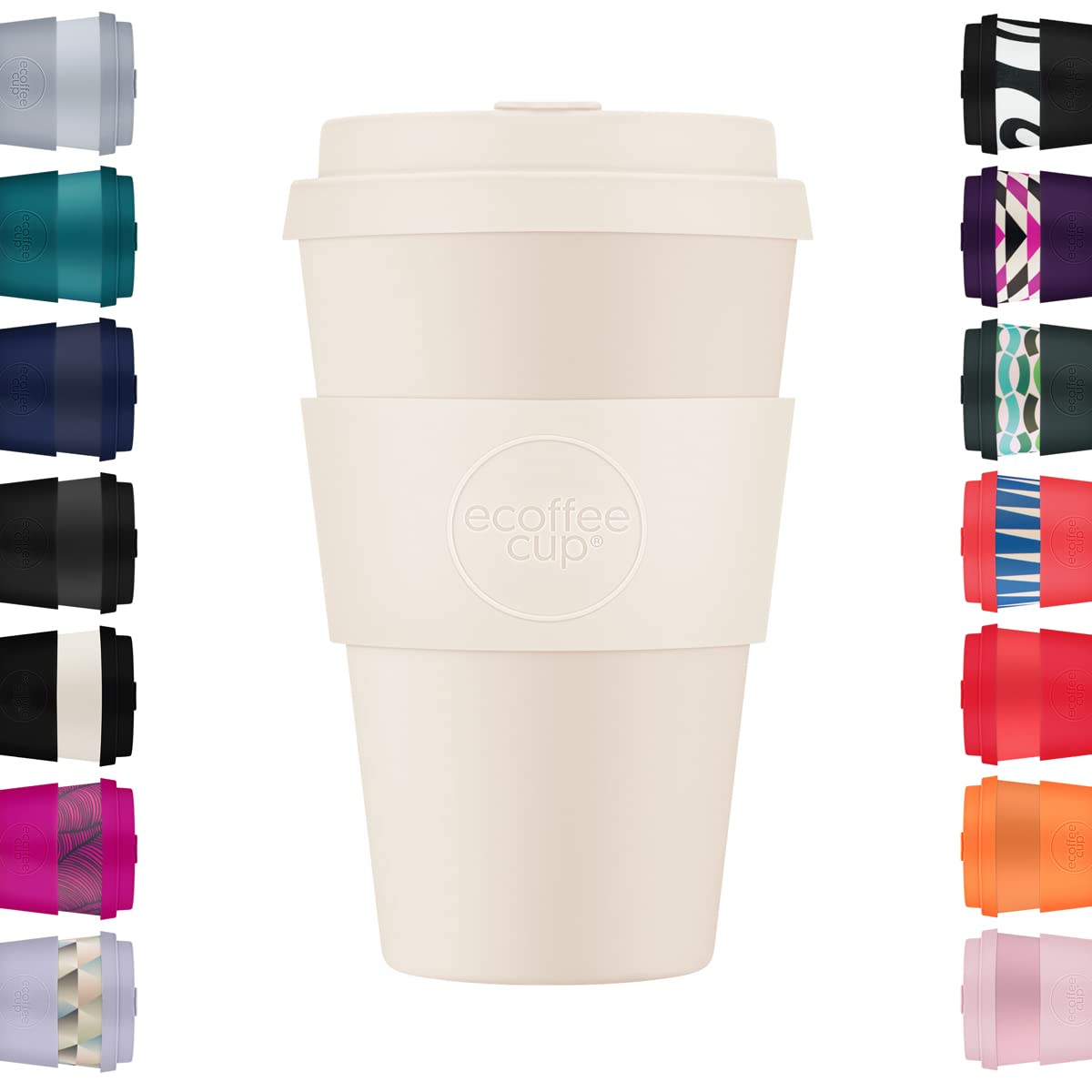 Ecoffee Cup 14oz 400ml Reusable Eco-Friendly 100% Plant Based Coffee Cup with Silicone Lid & Sleeve - Melamine Free & Biodegradable Dishwasher/Microwave Safe Travel Mug, Waicara