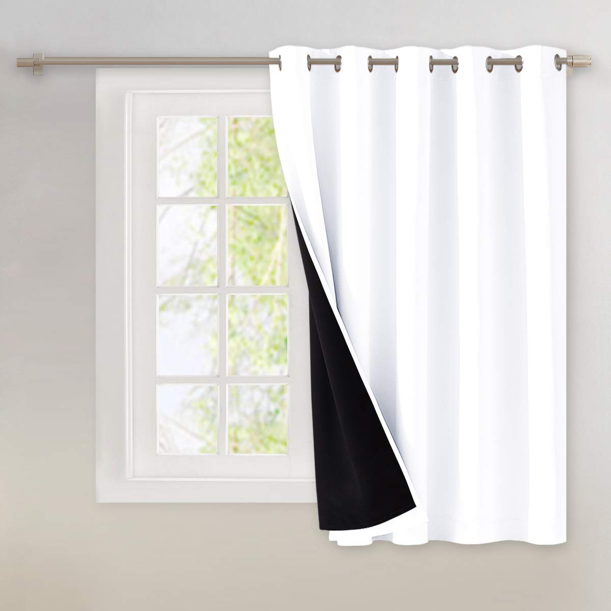 NICETOWN Full Shading Curtains for Patio Door, Super Heavy-Duty Thermal Backing Sliding Glass Door Drape, Privacy Assured Window Treatment(1 Panel, 70 inches W x 63 inches L, Pure White) Image