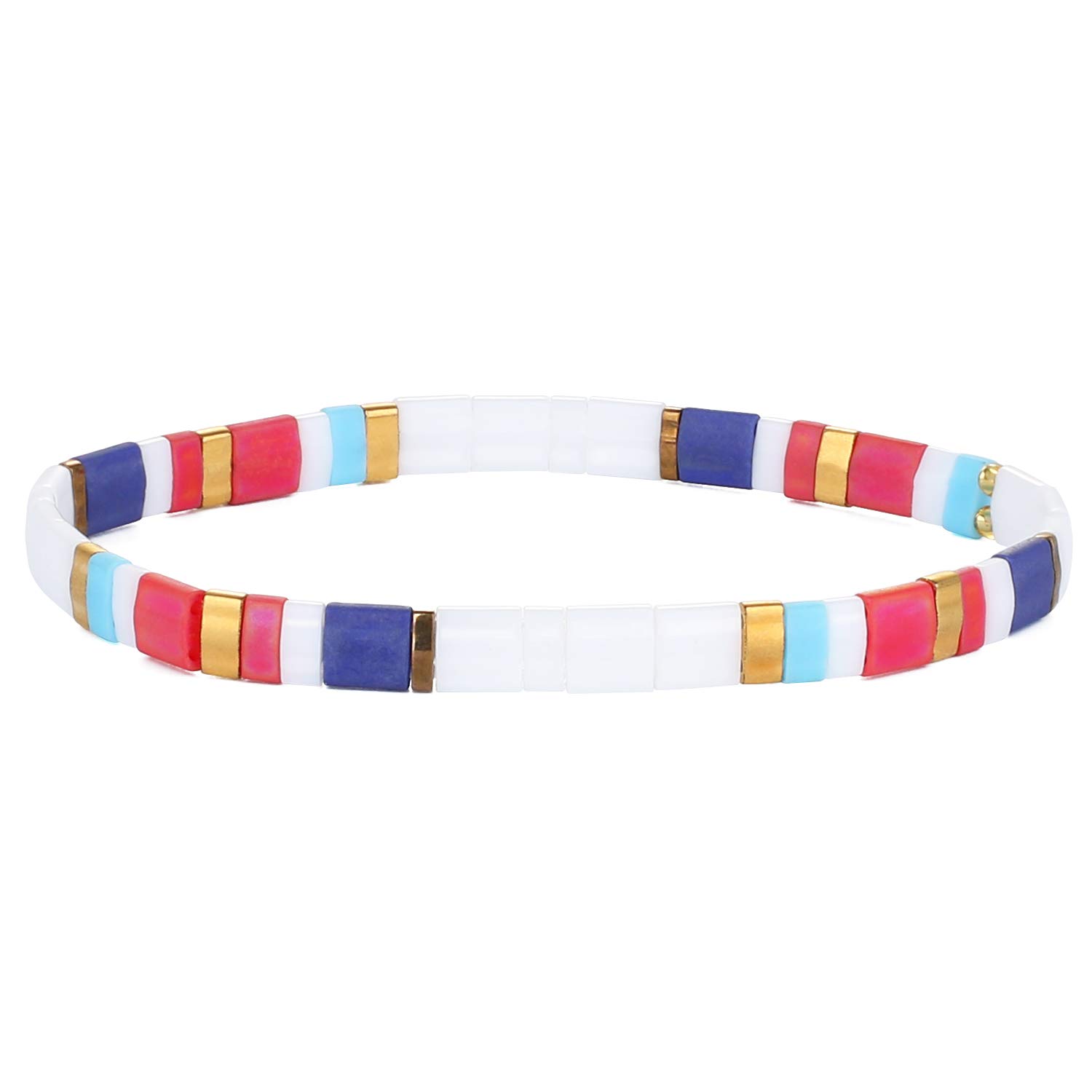 KELITCH Tila Miyuki Beads Bracelets Colorful Strand Stretch Bracelets Mixed Friendship Bracelets - 03E