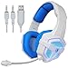 Sades SA806 Stereo Gaming Headset USB 3.5mm Blue Led Lighting PC PS4 Headphones with Microphone for [New Xbox One] Laptop Mac(White-Blue)