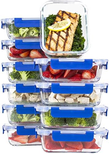 [10 SETS VALUE PACK] Glass Meal Prep Containers – Glass Food Storage Containers with Lids Meal Prep – LIFETIME Lids - Lunch Containers Portion Control Containers -BPA Free Containers(24 ounce/ 3 cups)