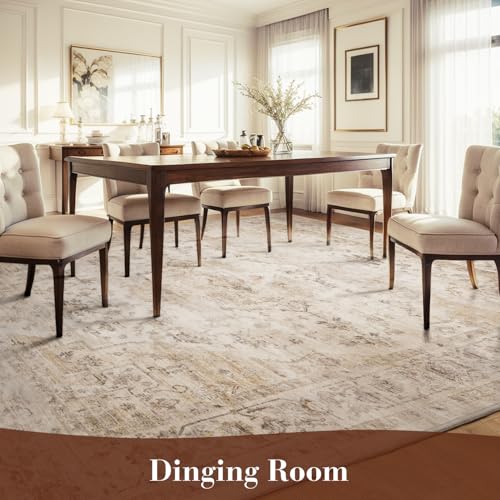 MontVoo-Area Rug 8X10 Rugs for Living Room-Beige Machine Washable Rug-Soft Living Room Rug-Vintage Non Slip Carpet-Rugs for Bedrooms Dining Room Living Room Office
