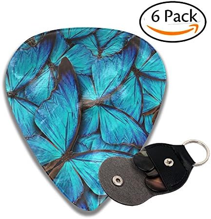 Celluloid Guitar Picks, Fluorescent Blue Butterfly Plectrums 6 Pack For Guitar Bass 0.46mm, 0.71mm, 0.96mm Optional
