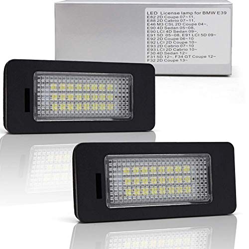 Car License Plate Light 24-SMD LED Free Error For BMW 1 Series E82 E88, 3 Series E90 E90N E91 E92 E93 M3 E46 CSL, 5 Series E39 E60 E60N E61, X Series E70 E71 Rear Number Plate Lamp Direct Replacement