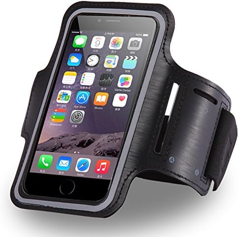 ELMASA Gym Running Jogging Sport Armband for Apple iPhone 6 4.7 / Samsung Galaxy S6 / Samsung Galaxy S6 Edge / Samsung Galaxy S5 / Samsung Galaxy S4 / Samsung Galaxy S3 with Key Holder Slot, Full Touchscreen Functionality,Slim,Light, Adjustable, Durable, Waterproof, Sweat proof, Dirt proof,Stylish-Casual PU Brush Surface Workout Cover Sport Gym Case - Black(Compatible with Cellphones up to 5.2 Inch, will Not Fit iPhone 6 Plus)