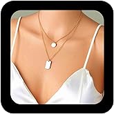 Erimberate Bohemian Layered Square Pendant Necklace Choker Gold Coin Choker Necklace Vintage Rectangle Necklace Chain Geometric Disc Necklace Jewelry for Women Gifts