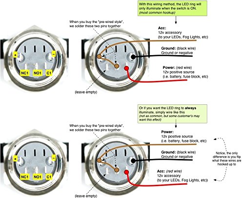 Joyluxy® QN16C2 Latching Metal Push Button Switch 3A ... led push switch 250vac wiring diagram 