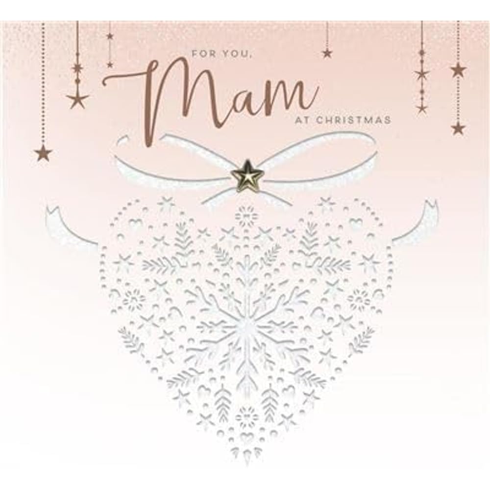 UK Greetings Mam Christmas Card - Patterned heart and stars with embellishments, die cut and foil, embossed details - Eco-Friendly, 185 x 185mm