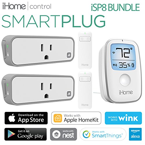 iHome iSP8 Bundle Smart Plug, Wi-Fi, Includes Remote Control, Power Monitoring, Works with Amazon Alexa + iHome iSS50 5-in-1 Smartmonitor, 24/7 Home monitoring from anywhere
