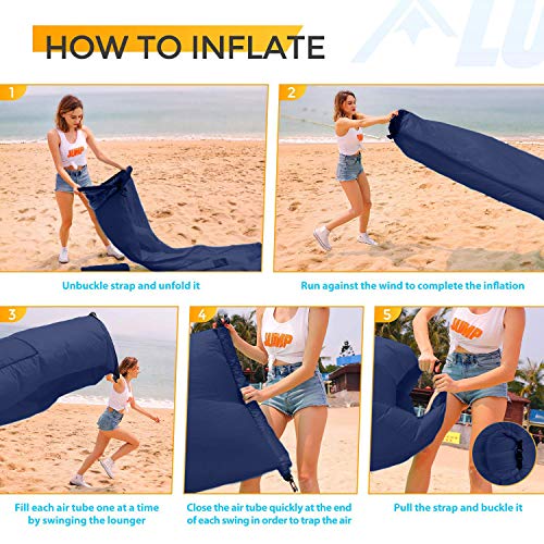 ludtom Inflatable Lounger Air Sofa Hammock, 440 lb Portable and Waterproof Ideal Inflatable Pouch Couch for Camping Gear and Accessories for Outdoors Pool Backyard Traveling Navy