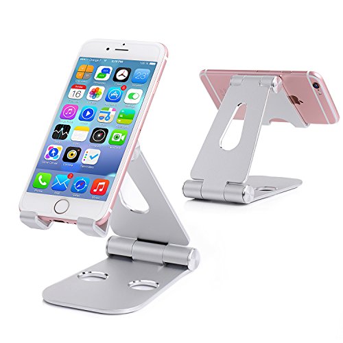 Adjustable Tablet Stand, Amoner [Aluminum alloy] Dual Foldable Phone Stand Holder Playstand for Apple iPad Pro/Air/mini, iPhone, Tablets, Nintendo Switch, Kindle, E-readers and others - Silver