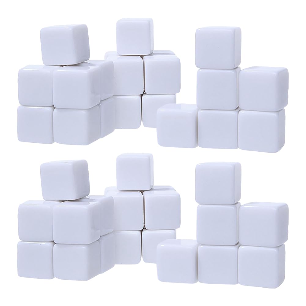 HugeDE 50 Pcs 16mm White Blank Acrylic Dices Six Sided Dice Cubes Craft Dice Blocks Math Learning Dice Classroom Teaching Dice for Board Games