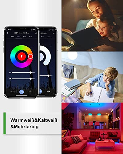 Smart Lampe WOOX Alexa Glühbirne E27, Wlan Smart Lampe mit App, 10W Warmweiß Kaltweiß Lampe, RGB Leuchtmittel, Mehrfarbige Dimmbare Glühbirne,Sprachsteuerung mit Alexa, 2 Stück
