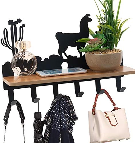 QILICHZ Entryway Wall Shelf Hanging Shelf Coat Hook Rack Holder Display Hook Wall-Mounted with 6 Metal Hooks for Hallway, Bathroom, Living Room, Bedroom, Black
