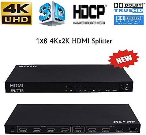 ZAMO 1x8 1080P V1.4 Certified HDMI Splitter,Support Full Ultra HD 4K/2K and 3D Resolutions
