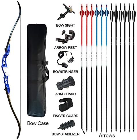 Tongtu Outdoor Takedown Recurve Bow and Arrow for Adults Kit 20 22 24 26 28 30 32 34 lb Aluminum Alloy Riser Archery Practice Set Hunting Shooting Competition Set with Bow Case Right Hand