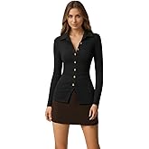 Women's Soft Touch Long Sleeve Polo Collar Blouse with Metal Accent Buttons Comfort Fit Tops for Women